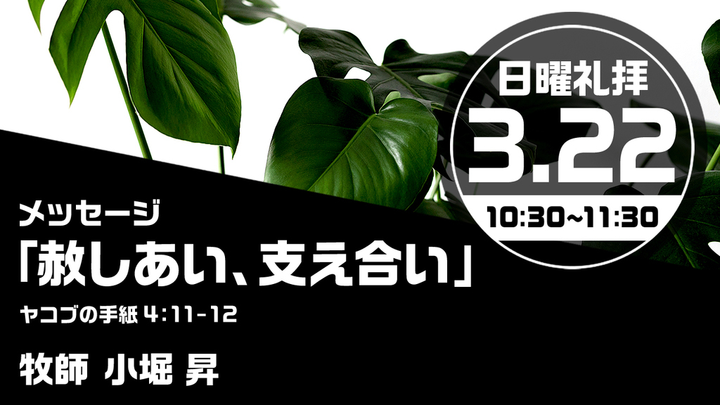 2026年3月22日(日) 日曜朝の礼拝「赦しあい、支え合い」